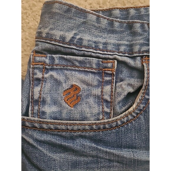 VTG Rocawear Jeans Mens 36x31.5 Blue Baggy Distressed Skater Faded Pipe Hip Hop - Picture 13 of 16